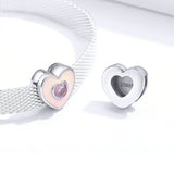 925 Sterling Silver Pink Heart Zircon Stone Charm Fit DIY Charm Precious Jewelry For Women