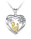 Mom Hold Baby in Crystal Heart Pendant Necklace
