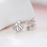 Double Cat Earrings Animal Jewelry Little Kids Silver Earrings Design