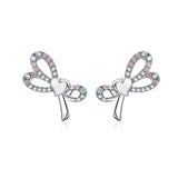 925 Sterling Silver Beautiful Heart Belt Bowknot Stud Earrings Precious Jewelry For Women
