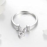 S925 Sterling Silver Heart Lock Ring Oxidized White Gold Plated cubic zirconia ring