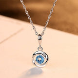 S925 sterling silver Blue zircon pendant necklace for women