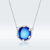 S925 Sterling Silver Ocean Heart Pendant Necklace White Gold Plated and Blue White Glass Necklace