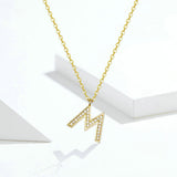 Fashion Letter M Alphabet Pendnant Necklace for Women CZ Paved Gold Color 925 Sterling Silver Punk Hipop Jewelry