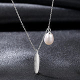 Leaf Shape and Freshwater Pearl Pendant Sterling silver Necklace for girl
