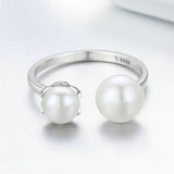925 Sterling Silver Double Pearl Ring Adjustable Women Ring Noble Sterling Silver Jewelry