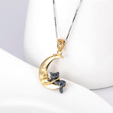 Nature Moon And Cat Pendant Necklace Customed 925 Sterling Silver Jewelry For Gifts