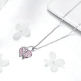 heart silver necklace 925 Luminous Pink CZ Bowknot Pendant Necklaces for Women Fine Jewelry Gifts for Her 45mm
