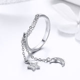 S925 Sterling Silver Star Moon Myth Ring White Gold Plated Cubic Zirconia Ring