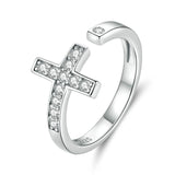 925 Sterling Silver Shine Cross Finger Rings for Girlfriend Engagement Statement Jewelry