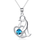 S925 Engraved Family Necklace Love Heart Penguin Crystal Pendant Necklace