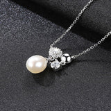 S925 Sterling silver Round Snowflake Ornament Cut Cubic Zirconia Pearl Pendant Necklace