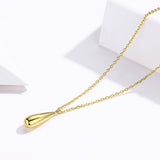 S925 Sterling Silver Golden Water Drop Pendant Necklace Gold Plated Necklace