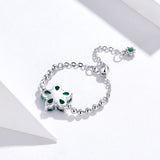 S925 Sterling Silver Emerald Flower Ring White Gold Plated cubic zirconia ring