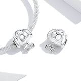 925 Sterling Silver Cute Dog with Bone Beads Charm Precious Jewelry For Women Fit DIY Bracelet