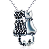 Double Cute Cat Necklace Fine Animal 925 Sterling Silver jewelry