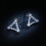 Geometric Pearl Stud Earrings for Women Triangle Shape 925 Sterling Silver Korean Fashion Jewelry Accessories