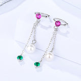 S925 sterling silver earrings European and American long beaded micro-inlay trend new products
