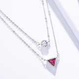 S925 sterling silver double round triangle inlaid zircon necklace
