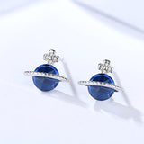 S925 sterling silver jewelry Korean creative earrings blue planet earrings zircon earrings