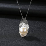 leaf shape design white gold plated  freshwater pearl Pendant S925 Sterling Silver Necklace