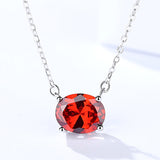 S925 sterling silver four-prong single diamond necklace female Korean version of simple red zircon sleeve chain clavicle chain