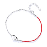 peach heart glossy lucky red string bracelet
