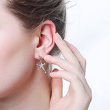 S925 Sterling Silver Asymmetric Earrings Star Zirconia Stud Earrings