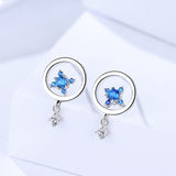 S925 Sterling silver earrings blue stars sweet fresh geometric circle micro inlay earrings