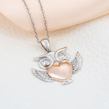 925 sterling silver cute owl pendant chain necklace with rose gold color heart diy fashion jewelry making for women gift