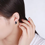 S925 Sterling Silver Fashion Black Onyx Hoops&Huggies Earrings