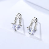 s925 sterling silver jewelry Korean heart-shaped zircon earrings geometric earrings