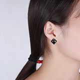 S925 Sterling Silver Black Agate  Fashion Hoops&Huggies Earrings
