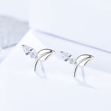 S925 Silver Female Korean Cute Creative Diamond Earrings Leaf Earrings