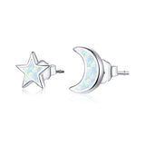 Open Moon and Star Stud Earrings