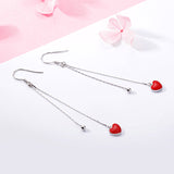 S925 Sterling Silver Fashion Ear Hook Little Red Heart Drop Earring Korean Earrings