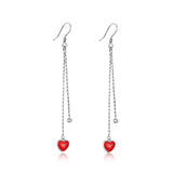 S925 Sterling Silver Fashion Ear Hook Little Red Heart Drop Earring Korean Earrings