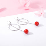 S925 sterling silver red bead drop earrings fashion Korean jewelry