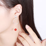 S925 sterling silver red bead drop earrings fashion Korean jewelry
