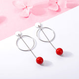 silver red bead drop earrings 