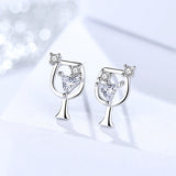 S925 sterling silver jewelry female Korean creative cup lifetime zircon earrings
