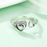 S925 Sterling Silver Heart Printed Ring Oxidized Zircon Ring