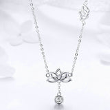 Elegant 100% 925 Sterling Silver Lotus Flower Pendant Necklaces for Women Clear Cubic Zircon Necklaces Jewelry