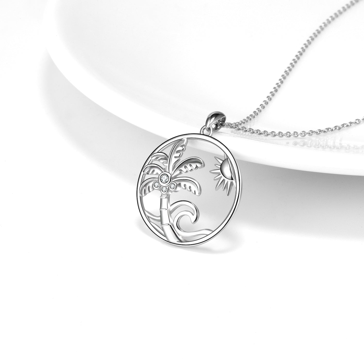 Silver Jewelry Summer Seaside Palm Tree Shape Necklace Design