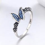 S925 sterling silver butterfly ring oxidized zircon ring