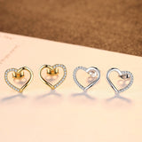 Heart Stud Earrings 925 Sterling Silver Unique Heart Jewelry With Clear Cubic Zircon