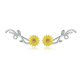 925 Sterling Silver Beautiful Sunflower Stud Earrings Fine Jewelry For Women