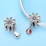 S925 Sterling Silver Oxidized Epoxy Zircon Flower Ladybug Charms