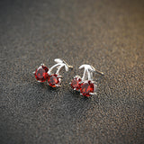 S925 Sterling Silver Jewelry Pomegranate Red Fruit Sweet Cherry Earrings Female Accessories Creative Earrings