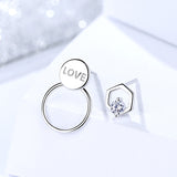S925 sterling silver earrings romantic fashion love circle earrings asymmetric jewelry